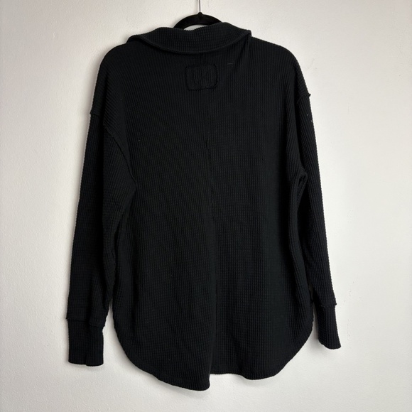 Aerie Lumberjane Waffle Knit Polo Sweatshirt Size XS Black Collared Tunic Boho - Picture 5 of 5